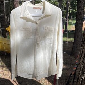 Prana Cream Long-Sleeve Button Polo